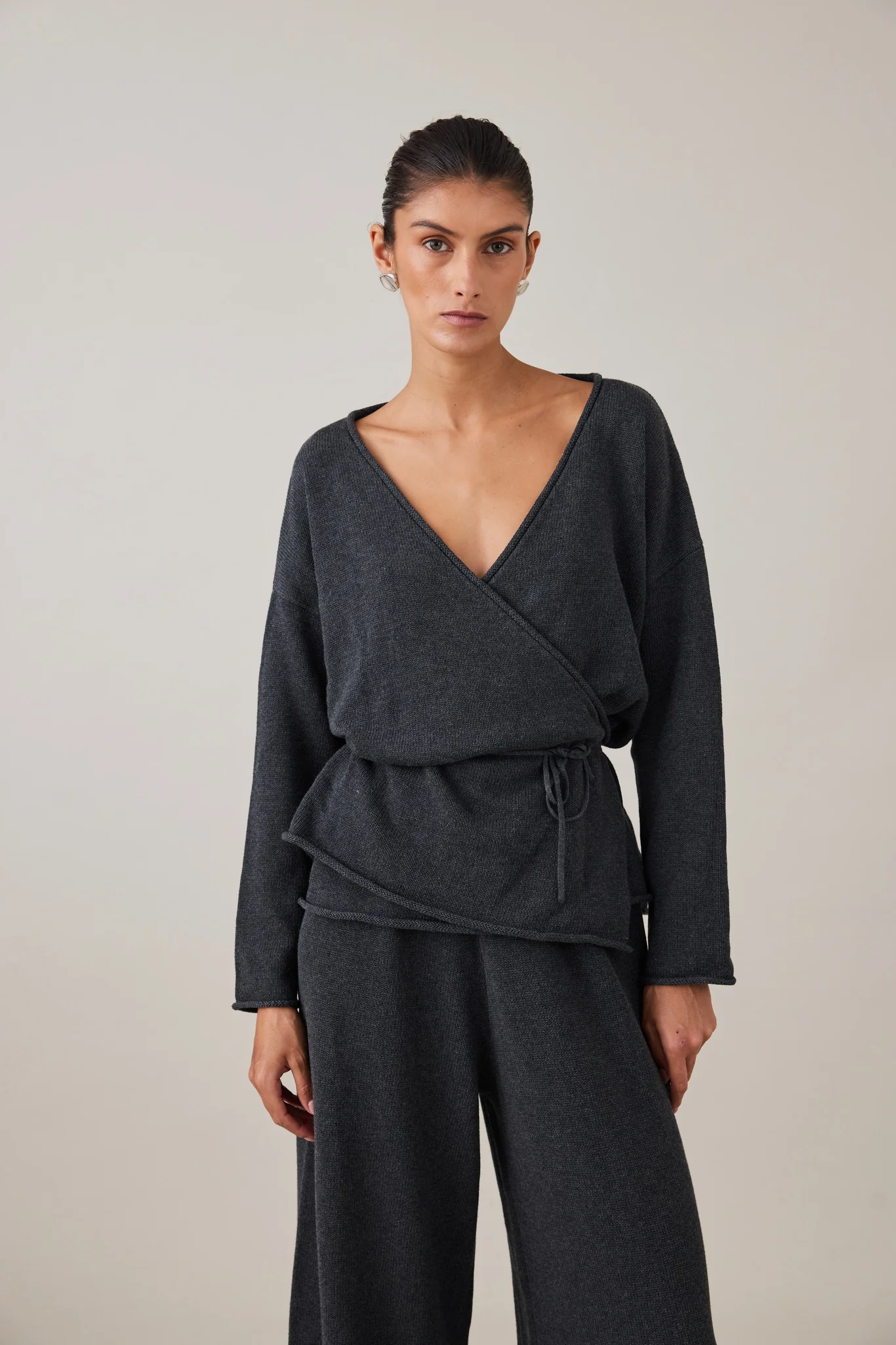 PRE-ORDER | SABINE WRAP KNIT - CHARCOAL - Image 3