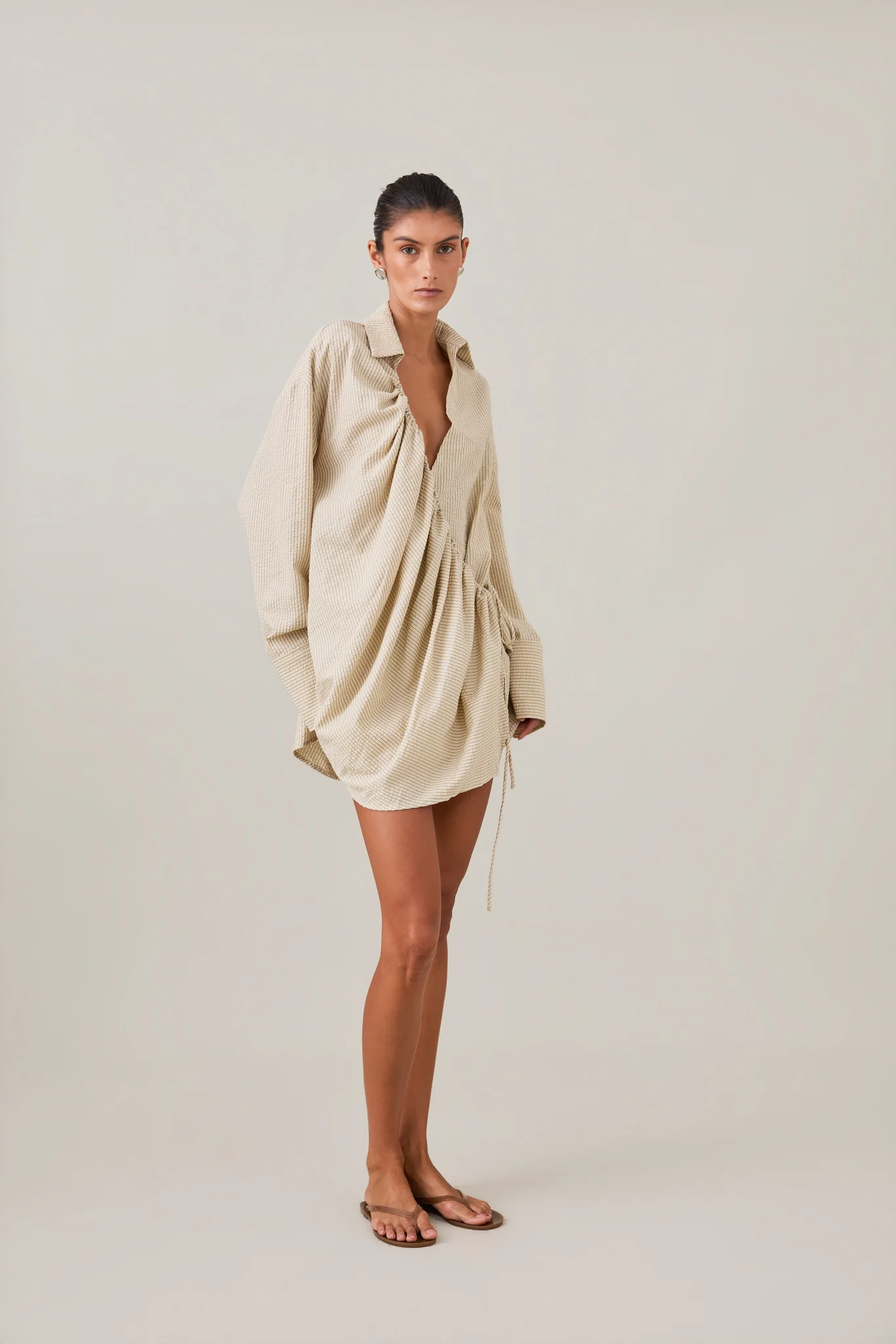 SIDNEY SHIRT DRESS - CARAMEL STRIPE - Image 4