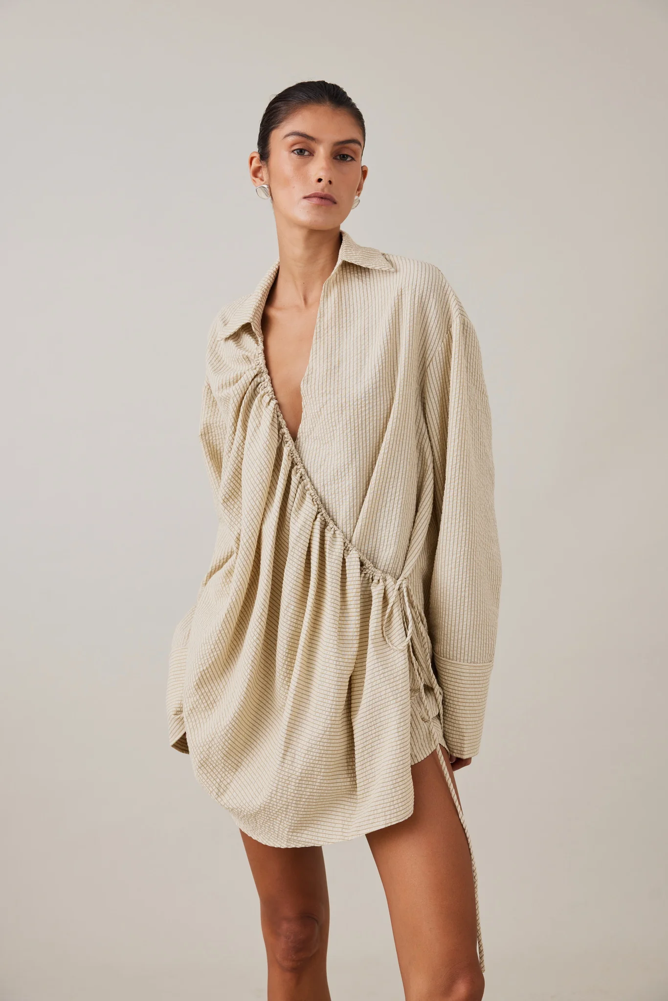SIDNEY SHIRT DRESS - CARAMEL STRIPE - Image 6