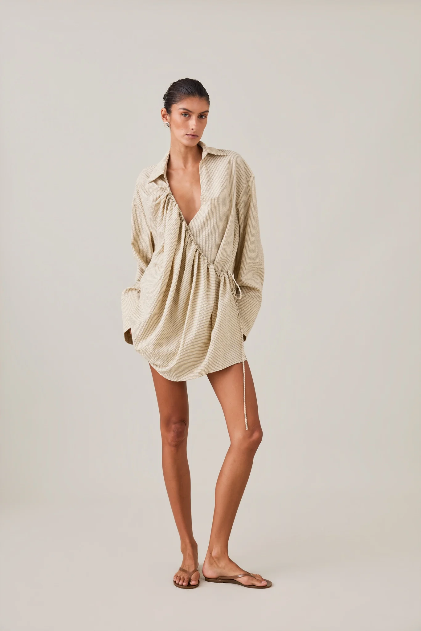 SIDNEY SHIRT DRESS - CARAMEL STRIPE - Image 8